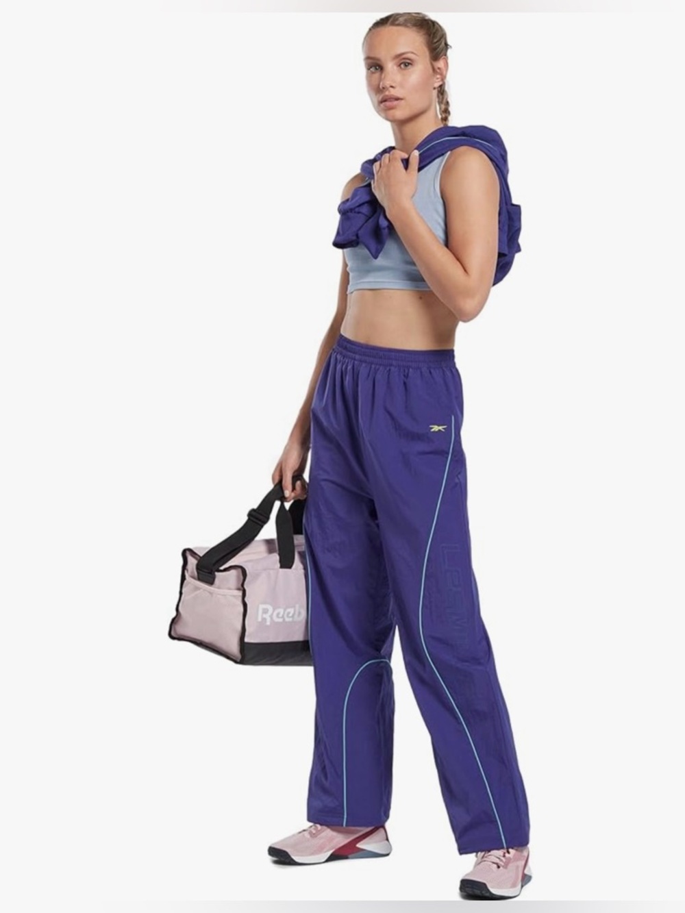 Reebok Women’s Purple Woven Track Pants Wide Leg Size XL